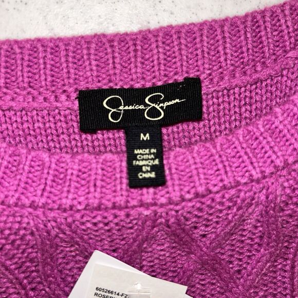 Jessica Simpson Ruffled Pullover Sweater Womens Small Rosebud Cable Knit NEW - Picture 4 of 11